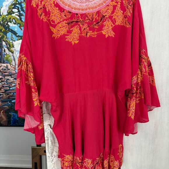 Gorgeous Hot Pink Fuschia Free People Top Butterfly Sleeves Size L - Picture 4 of 8